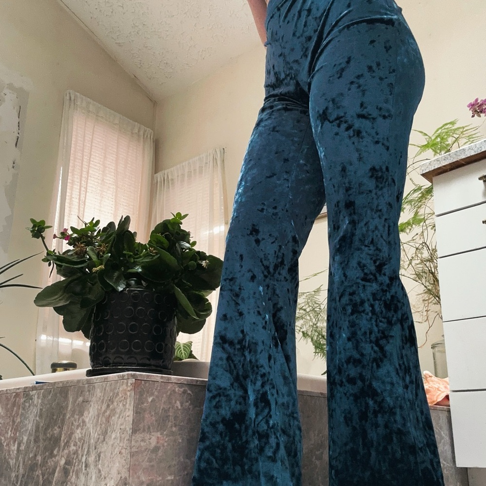 Zara Velvet Flare Pants in Teal